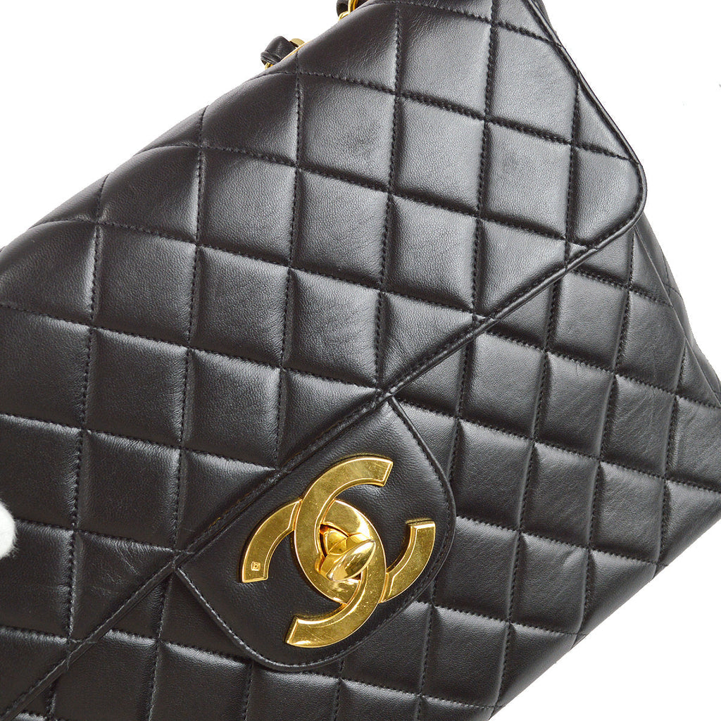 Chanel Classic Flap Jumbo Chain Shoulder Bag Black Lambskin