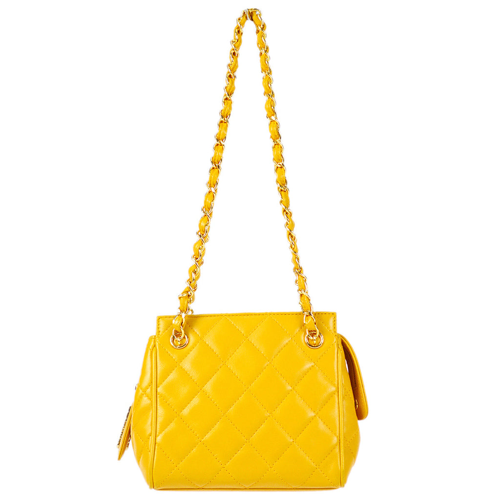 Chanel Chain Handbag Yellow Lambskin