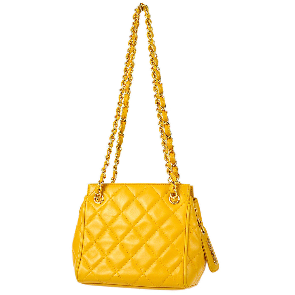 Chanel Chain Handbag Yellow Lambskin