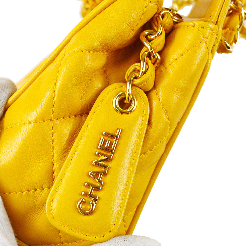 Chanel Chain Handbag Yellow Lambskin