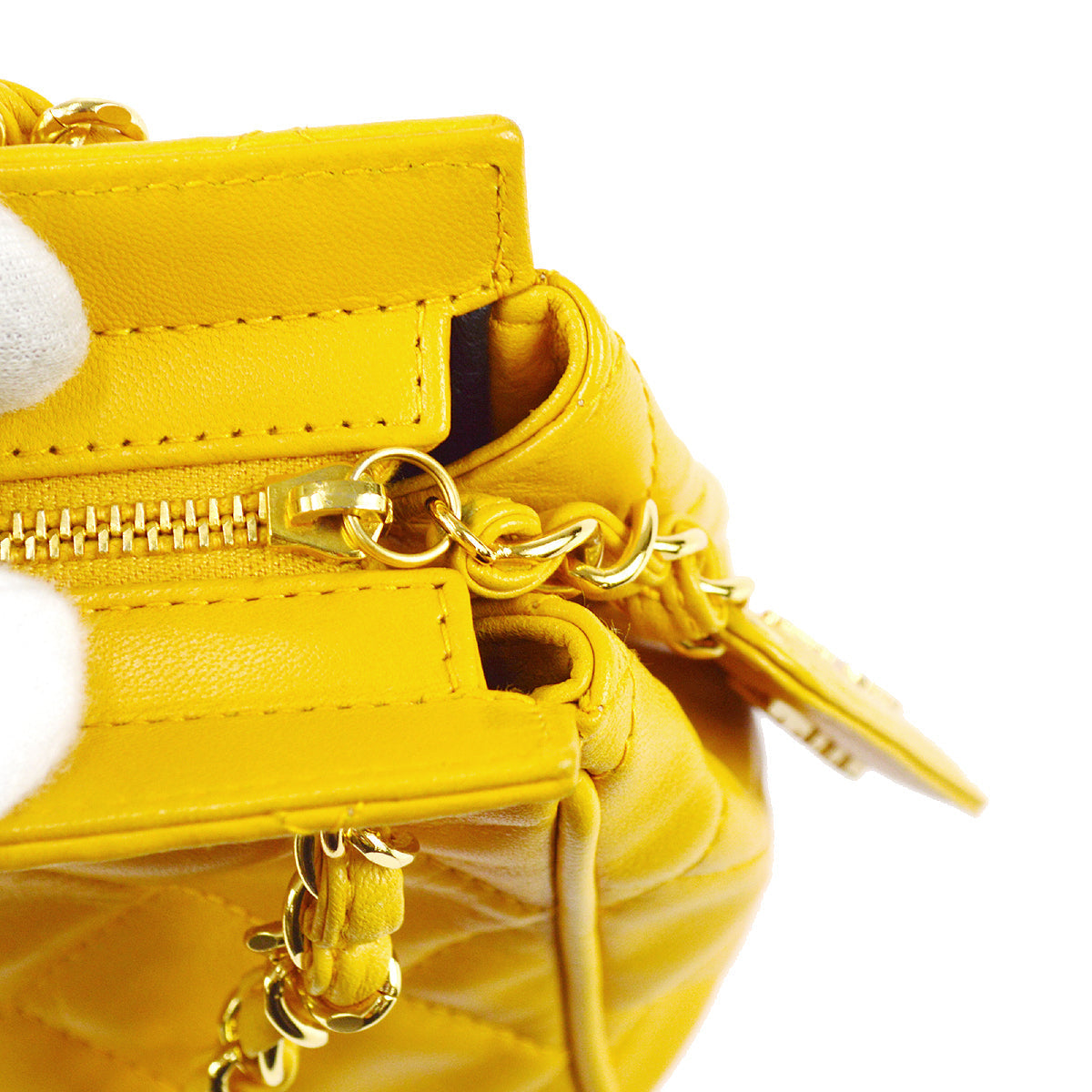 Chanel Chain Handbag Yellow Lambskin