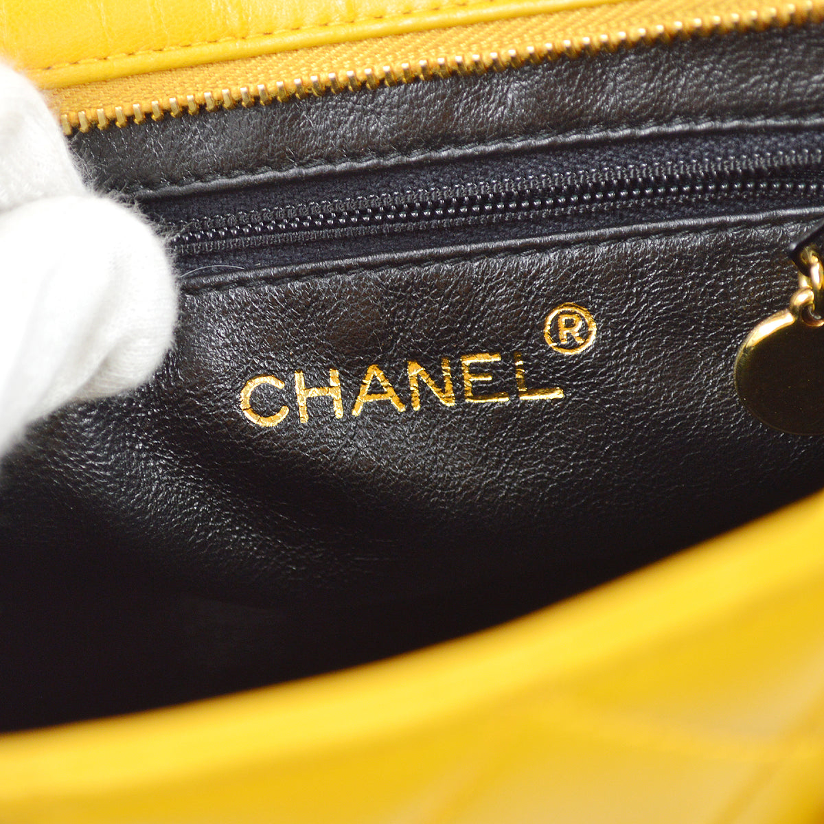 Chanel Chain Handbag Yellow Lambskin