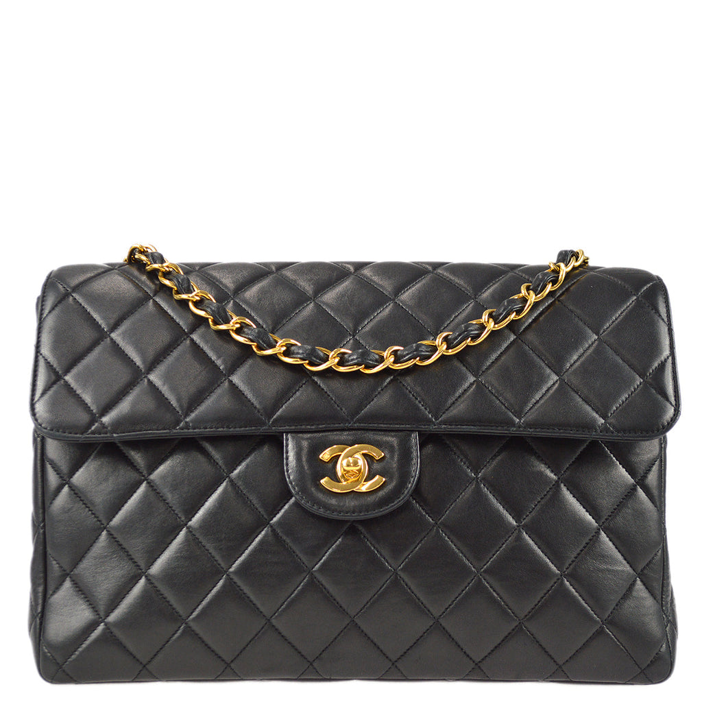 Chanel Classic Flap Jumbo Chain Shoulder Bag Black Lambskin
