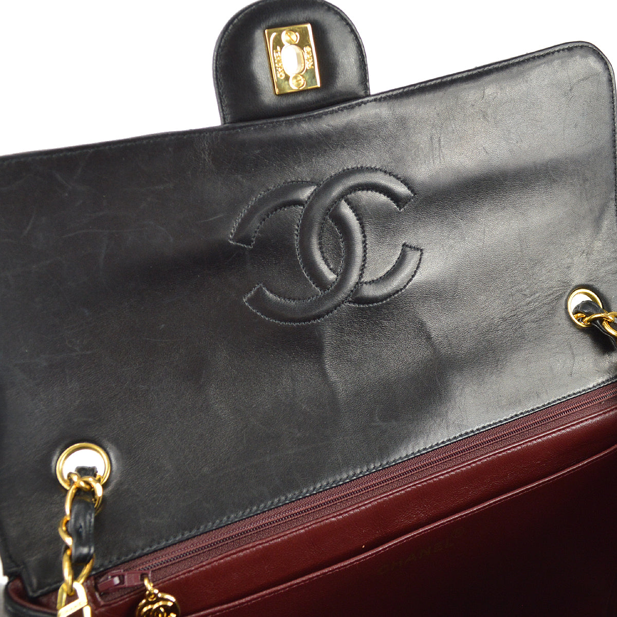 Chanel Classic Flap Jumbo Chain Shoulder Bag Black Lambskin