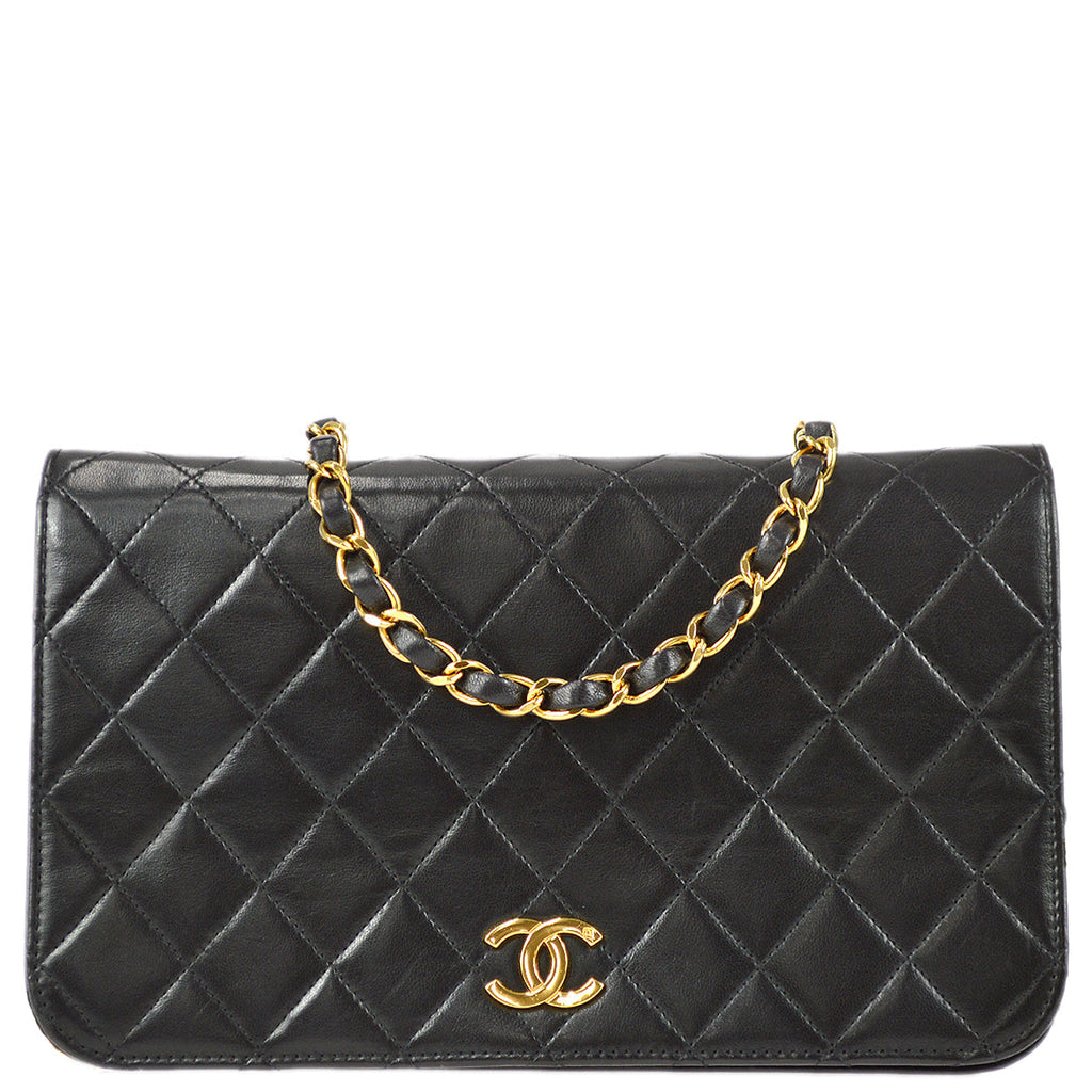 Chanel Full Flap Chain Shoulder Bag Black Lambskin
