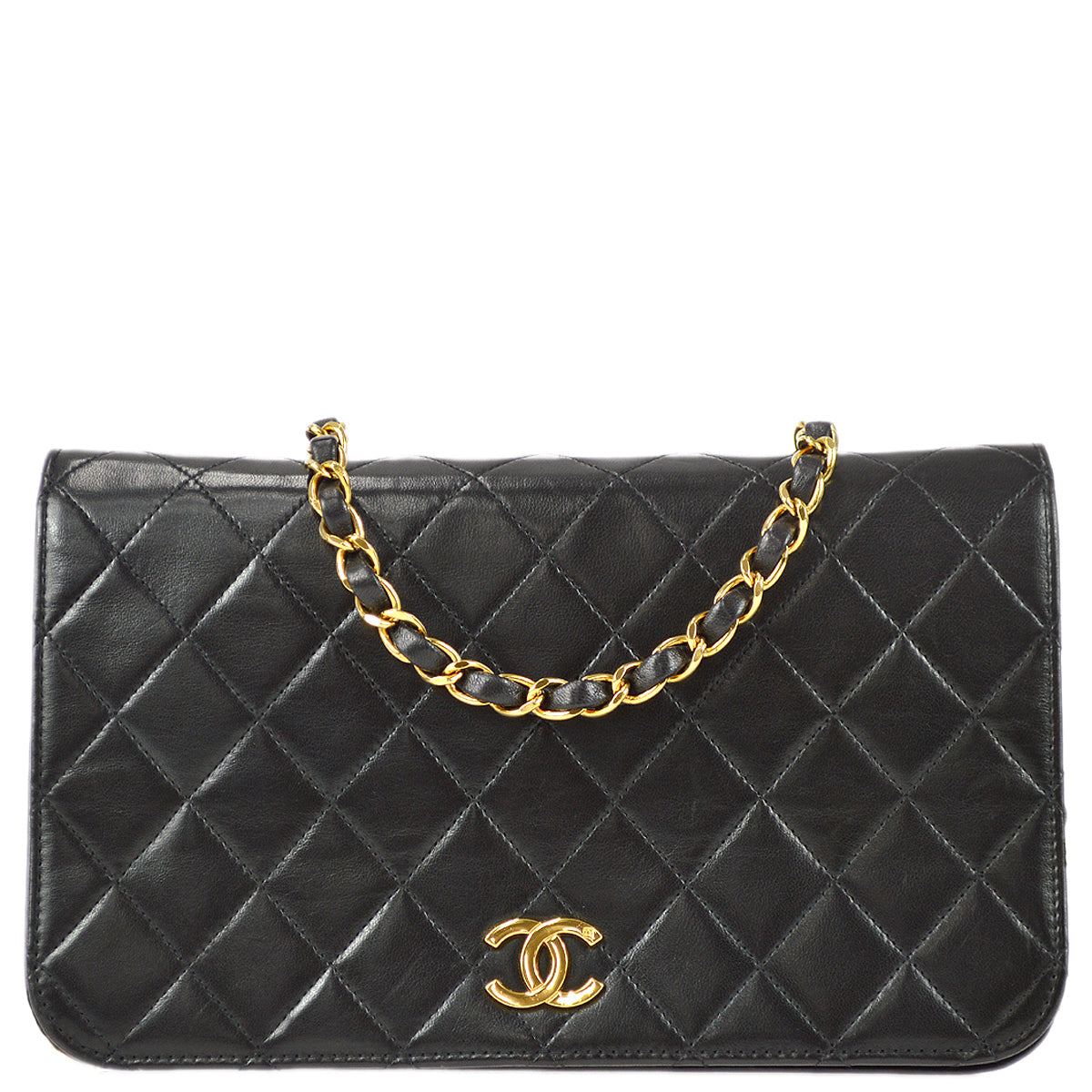 Chanel Full Flap Chain Shoulder Bag Black Lambskin