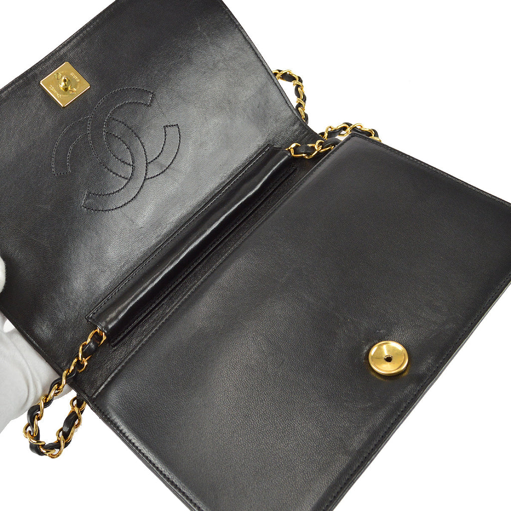 Chanel Full Flap Chain Shoulder Bag Black Lambskin