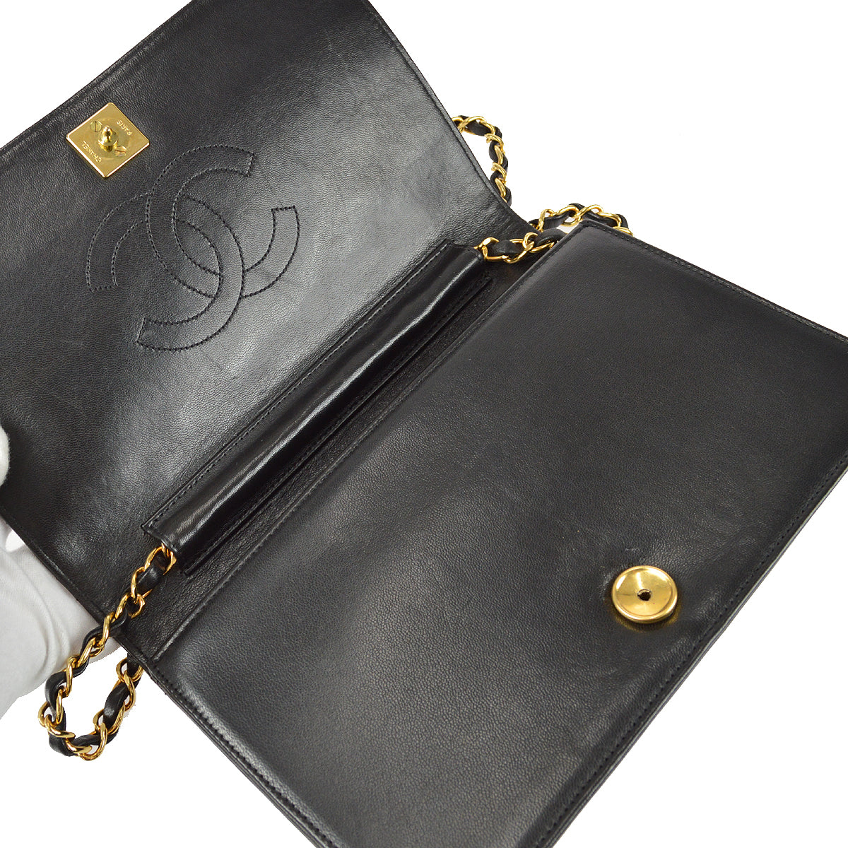 Chanel Full Flap Chain Shoulder Bag Black Lambskin