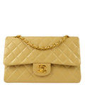 Chanel 1989-1991 Classic Double Flap Medium Shoulder Bag Beige Lambskin