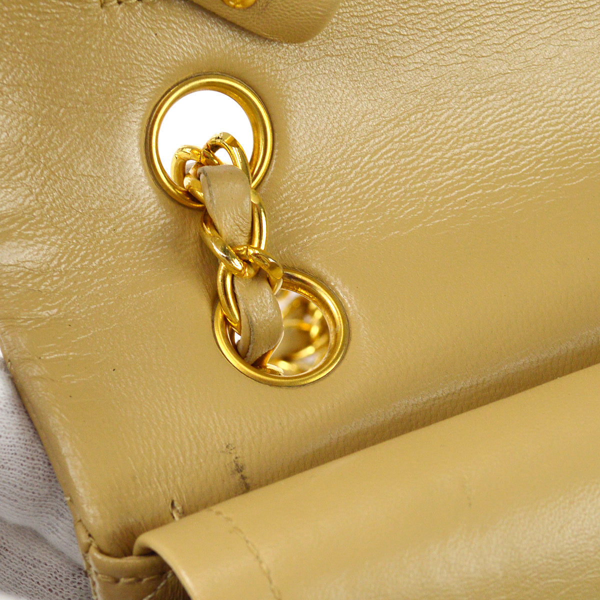 Chanel 1989-1991 Classic Double Flap Medium Shoulder Bag Beige Lambskin