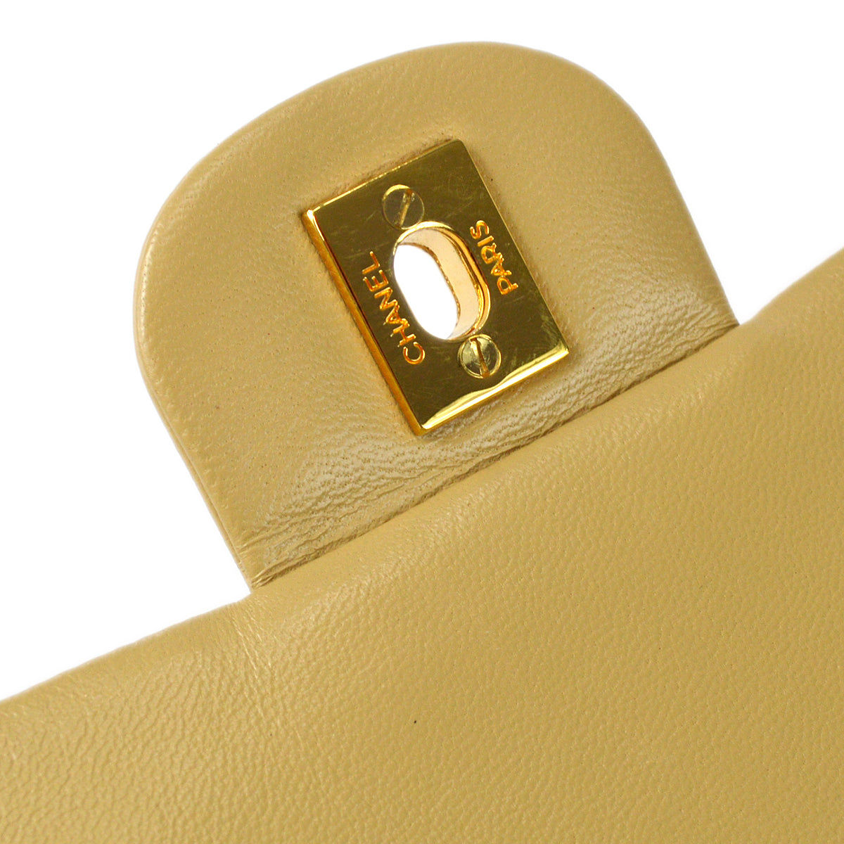 Chanel 1989-1991 Classic Double Flap Medium Shoulder Bag Beige Lambskin