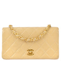 Chanel Full Flap Chain Shoulder Bag Beige Lambskin