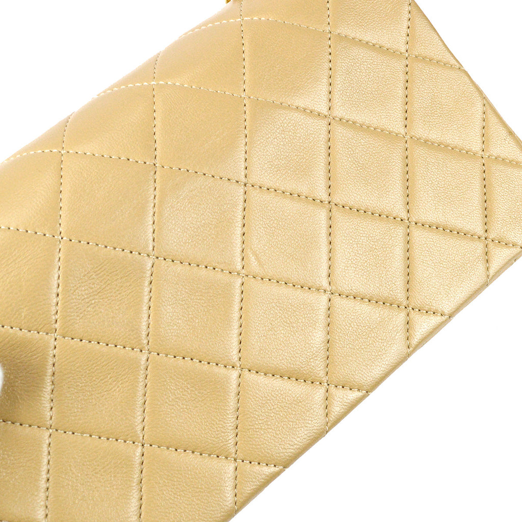 Chanel Full Flap Chain Shoulder Bag Beige Lambskin