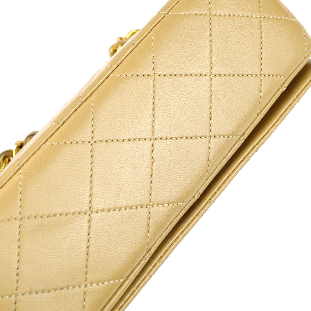 Chanel Full Flap Chain Shoulder Bag Beige Lambskin