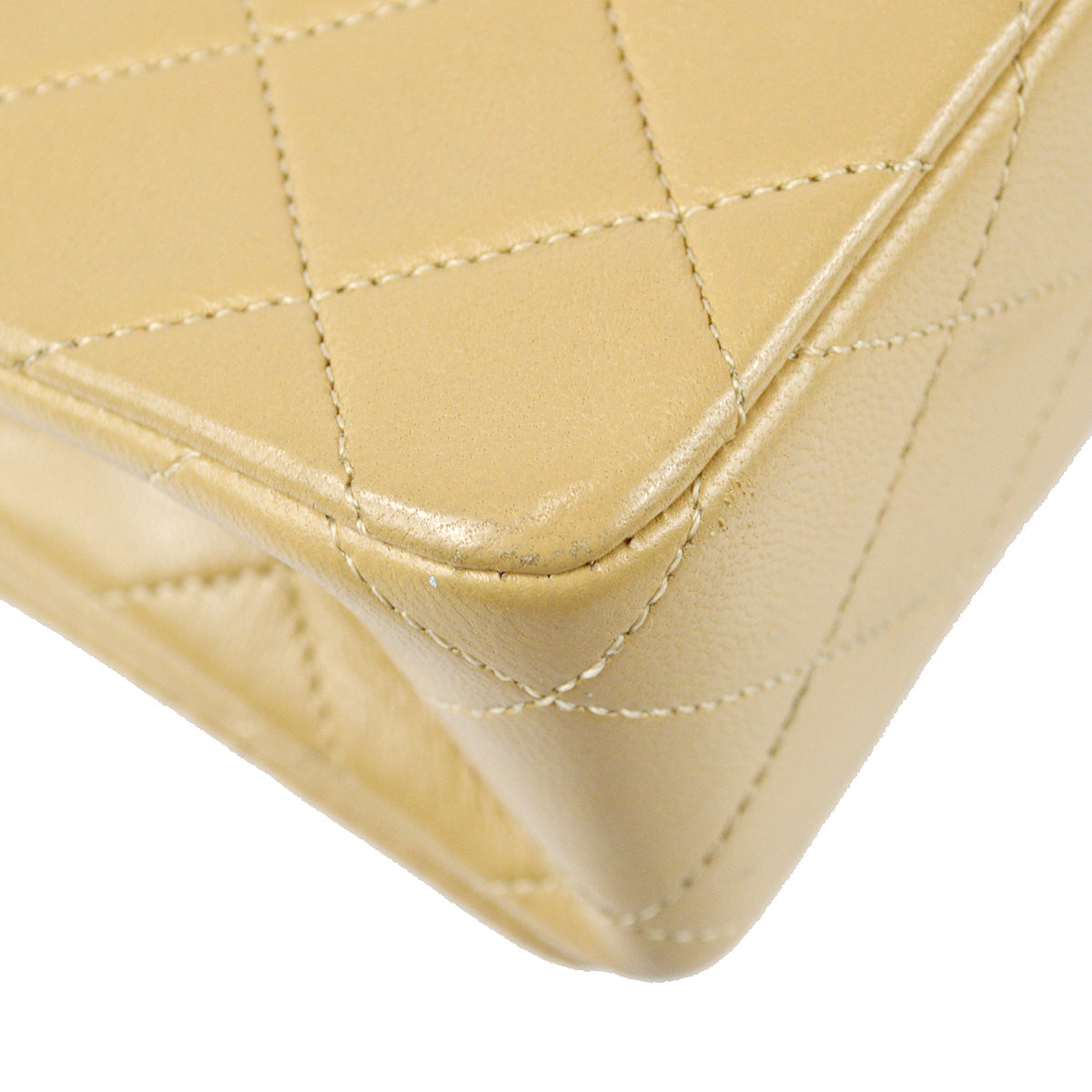 Chanel Full Flap Chain Shoulder Bag Beige Lambskin