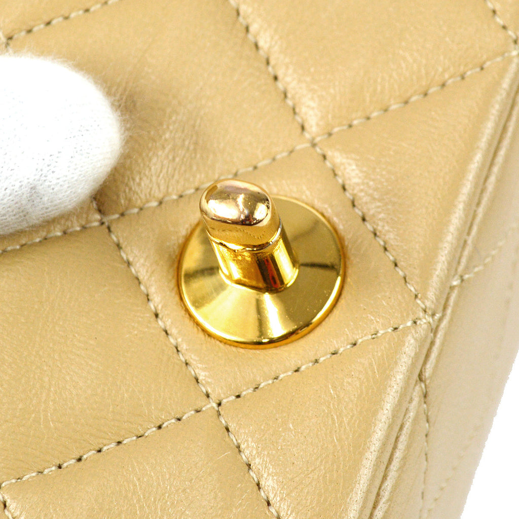 Chanel Full Flap Chain Shoulder Bag Beige Lambskin
