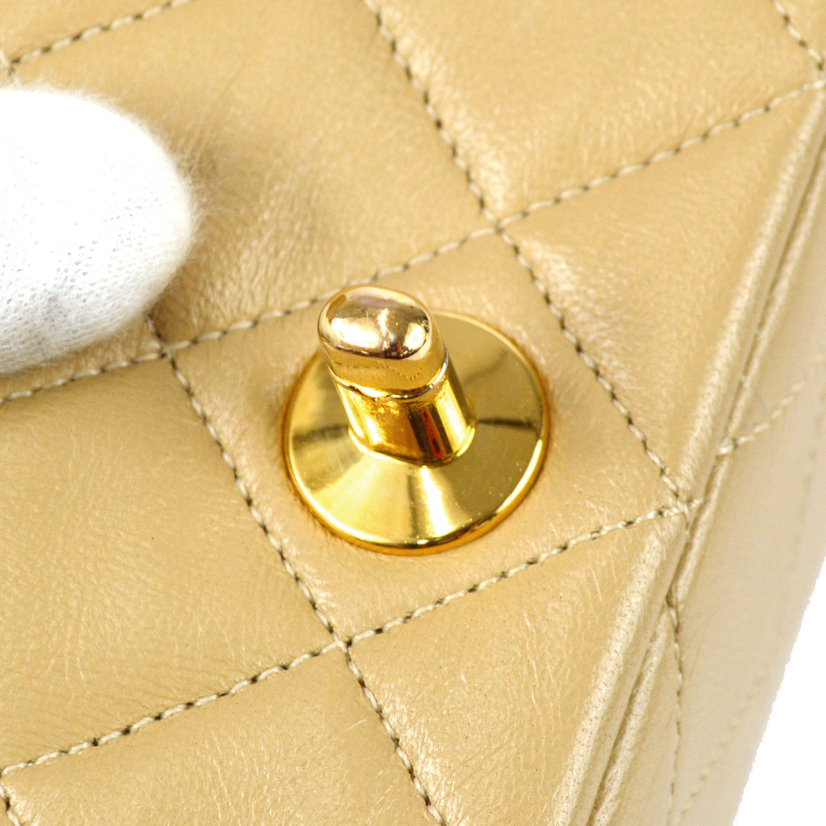 Chanel Full Flap Chain Shoulder Bag Beige Lambskin