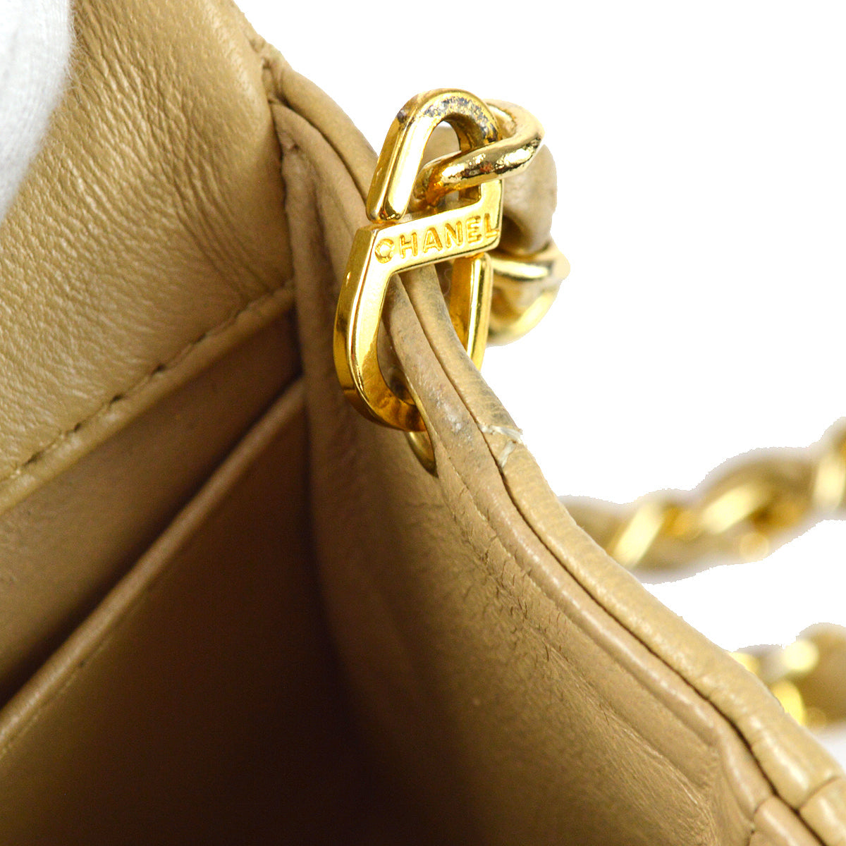 Chanel Full Flap Chain Shoulder Bag Beige Lambskin