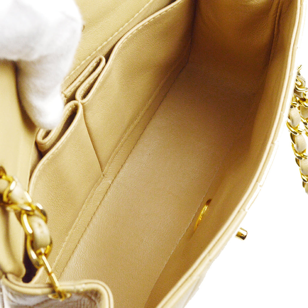 Chanel Full Flap Chain Shoulder Bag Beige Lambskin