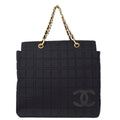 Chanel Choco Bar Tote Handbag Black Canvas