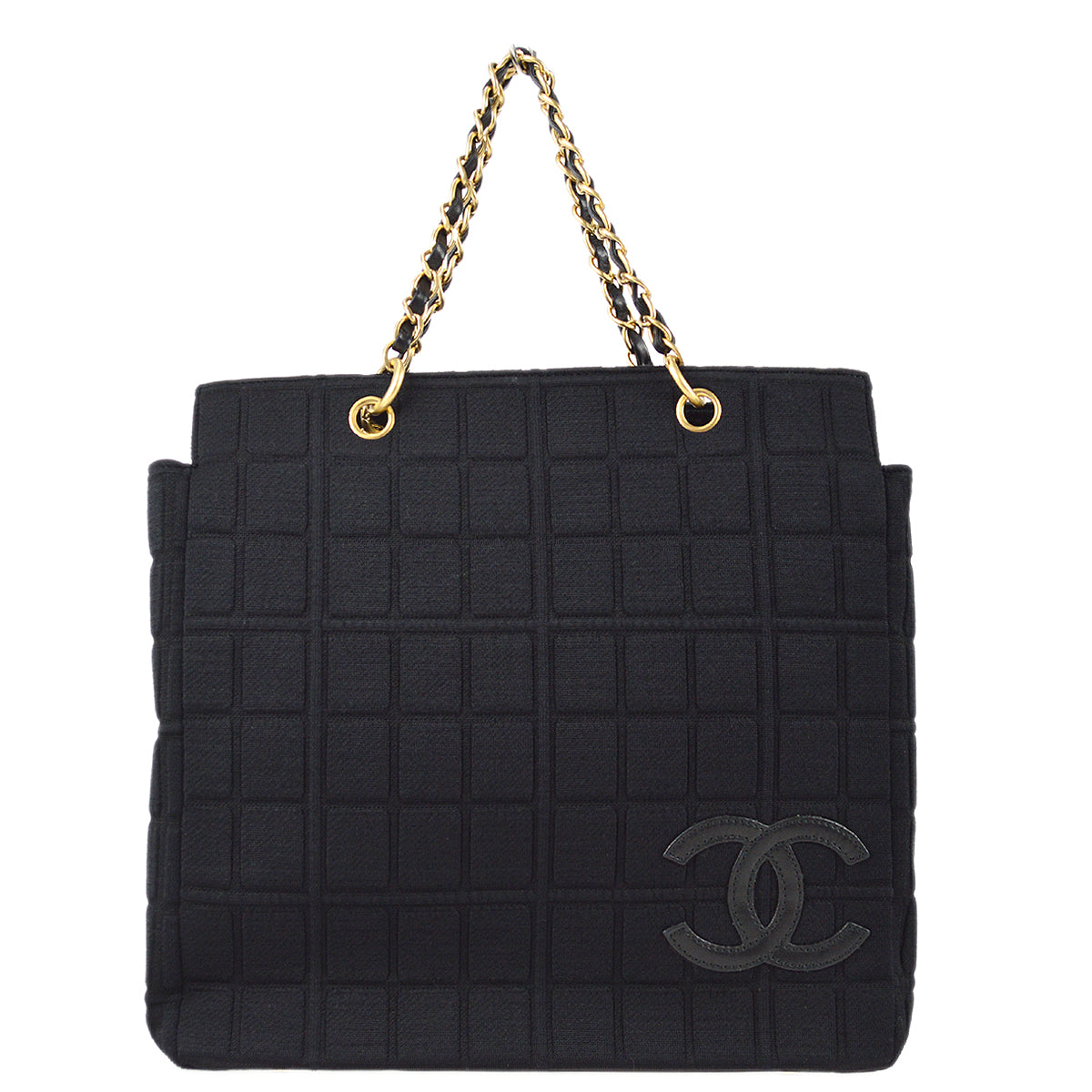 Chanel Choco Bar Tote Handbag Black Canvas