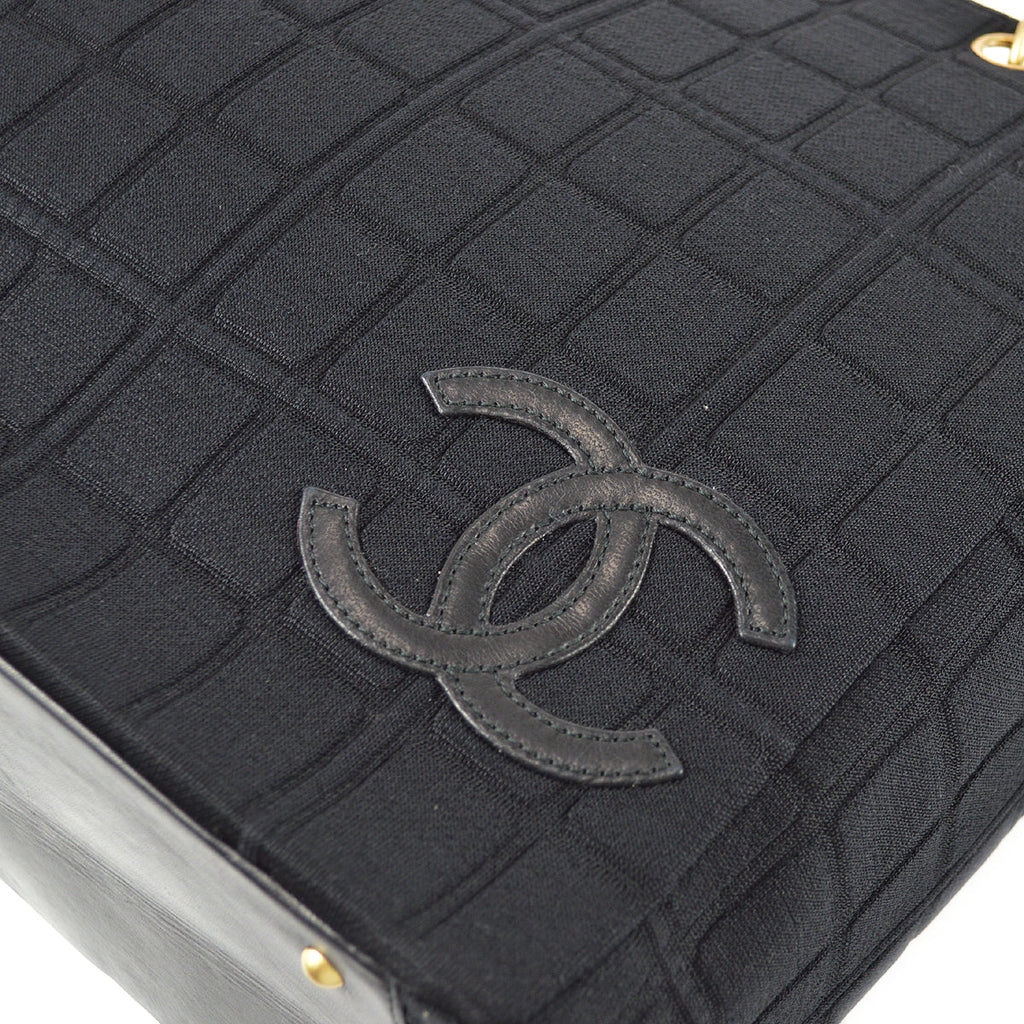 Chanel Choco Bar Tote Handbag Black Canvas