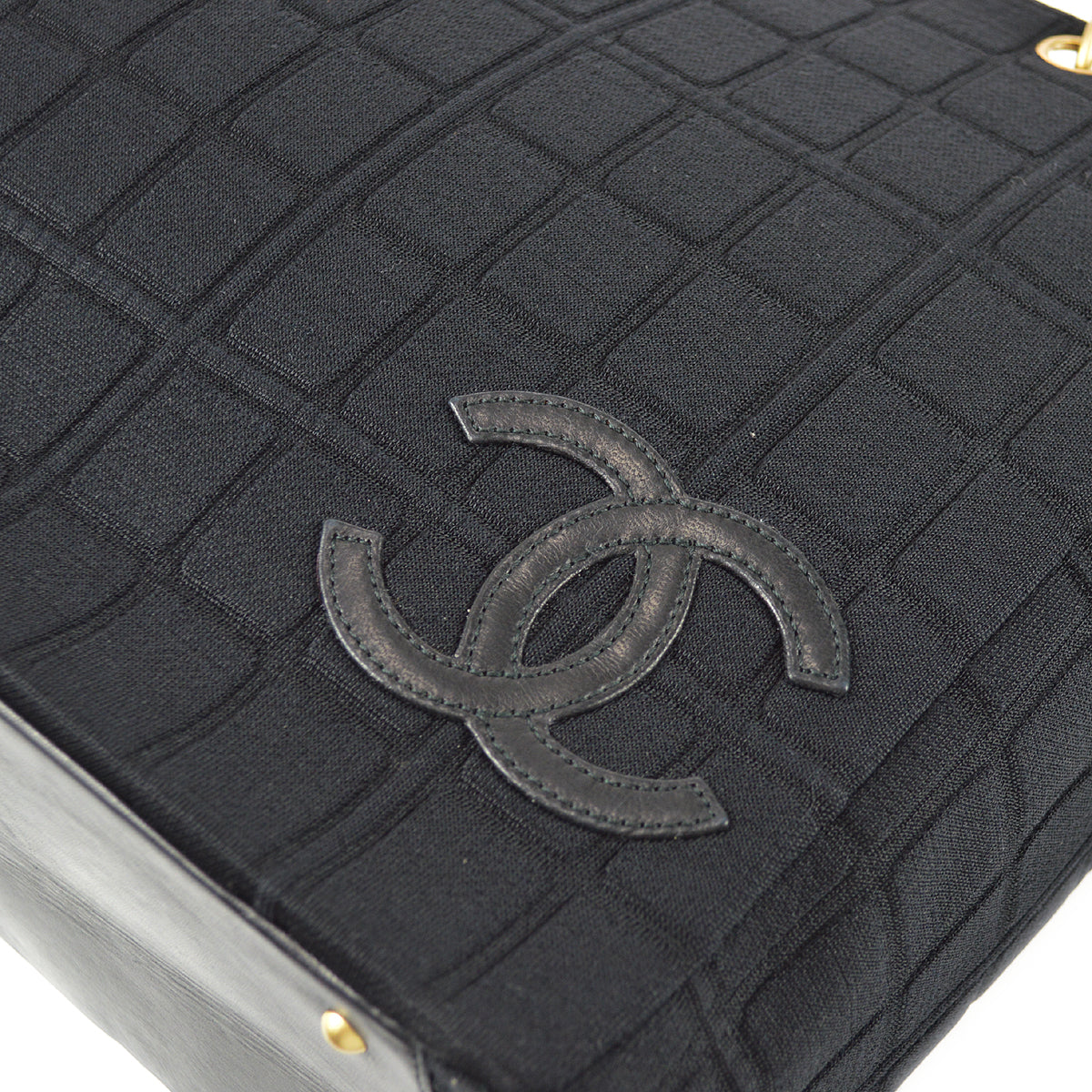 Chanel Choco Bar Tote Handbag Black Canvas