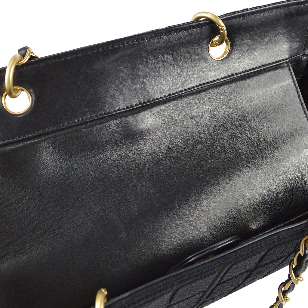 Chanel Choco Bar Tote Handbag Black Canvas