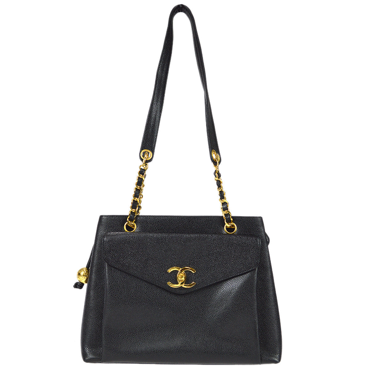 Chanel Chain Shoulder Tote Bag Black Caviar