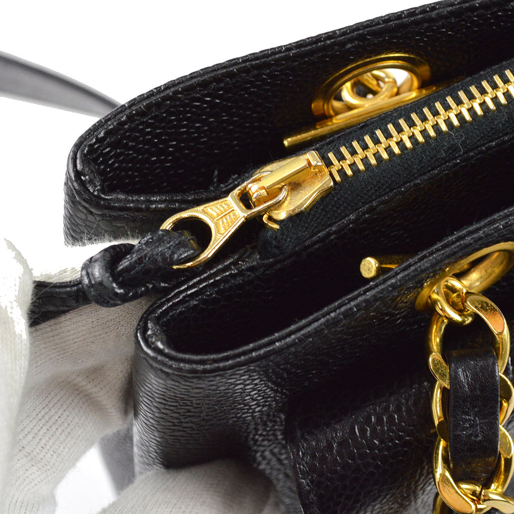 Chanel Chain Shoulder Tote Bag Black Caviar