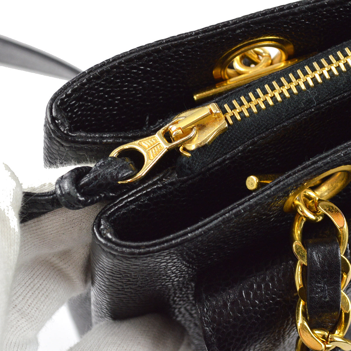 Chanel Chain Shoulder Tote Bag Black Caviar