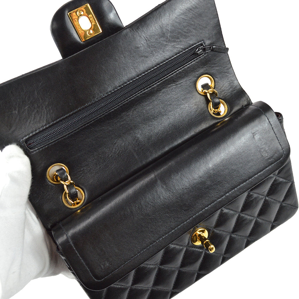 Chanel 2001-2003 Classic Double Flap Small Shoulder Bag Black Lambskin