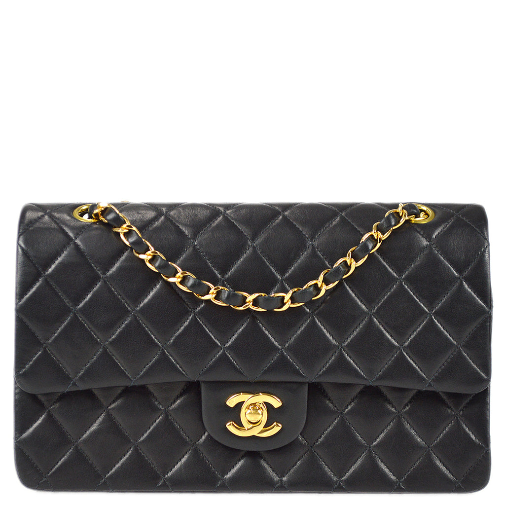 Chanel 2000-2001 Classic Double Flap Medium Shoulder Bag Black Lambskin