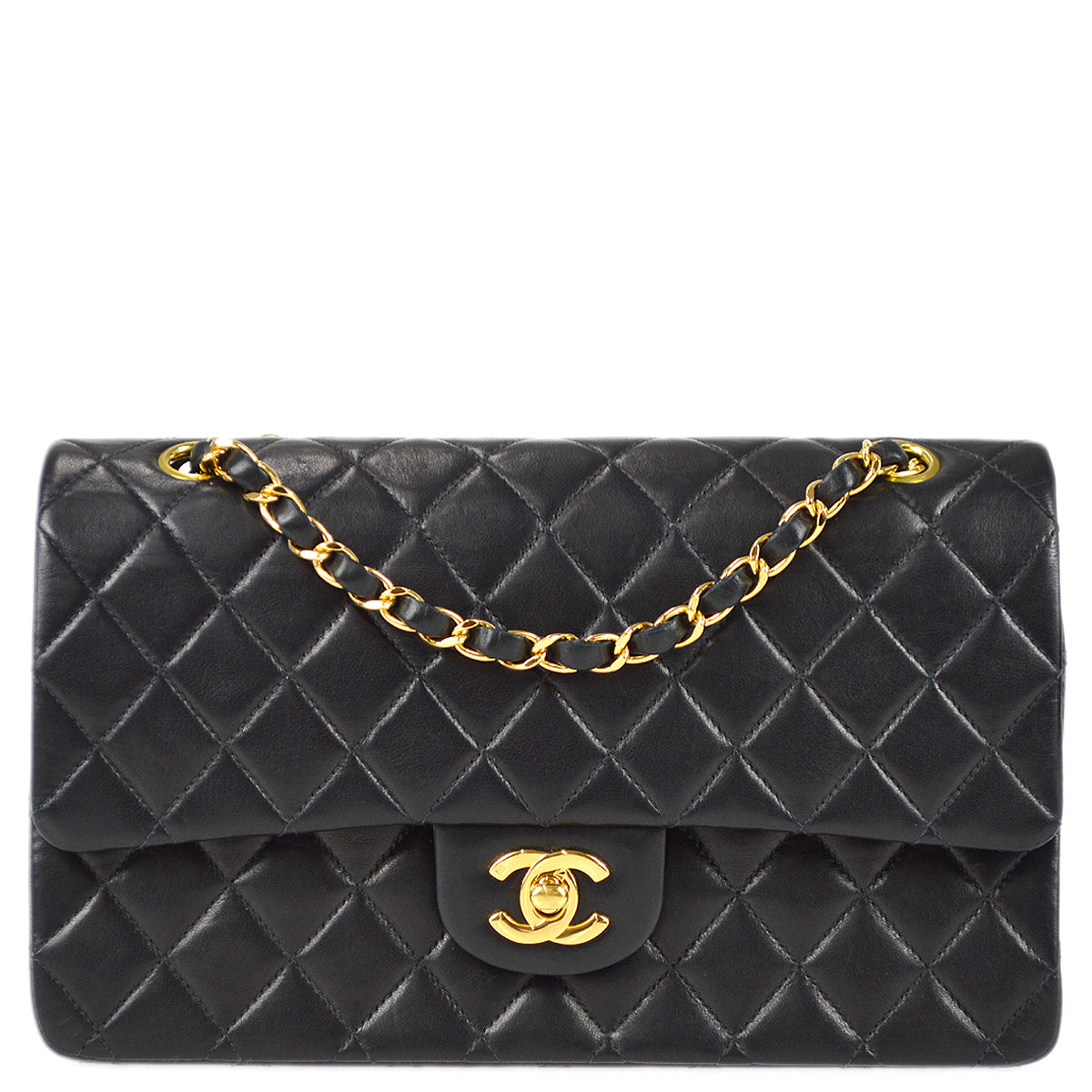 Chanel 2000-2001 Classic Double Flap Medium Shoulder Bag Black Lambskin