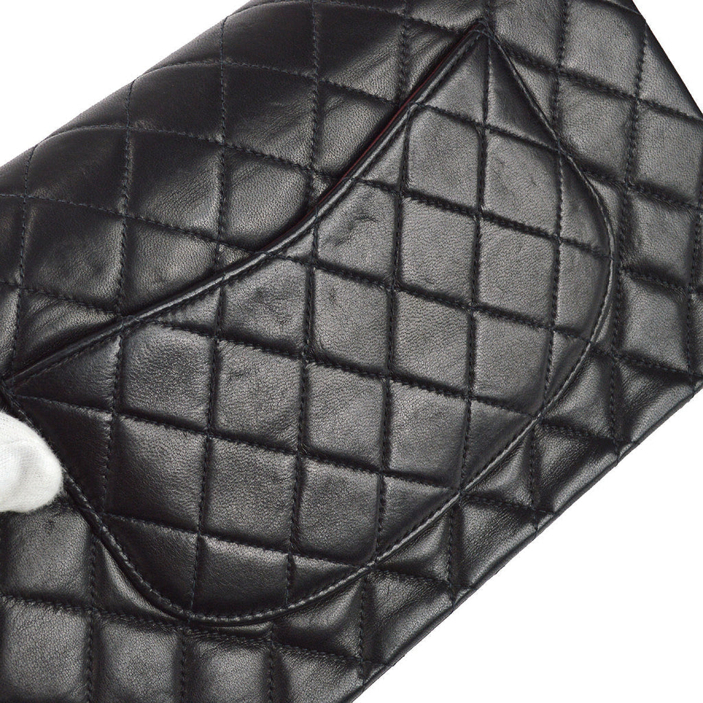 Chanel 2000-2001 Classic Double Flap Medium Shoulder Bag Black Lambskin