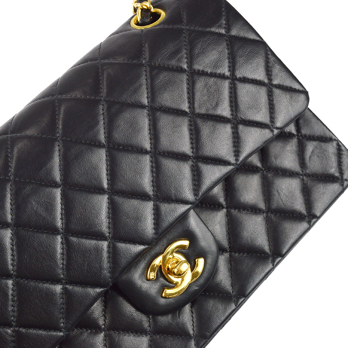 Chanel 2000-2001 Classic Double Flap Medium Shoulder Bag Black Lambskin