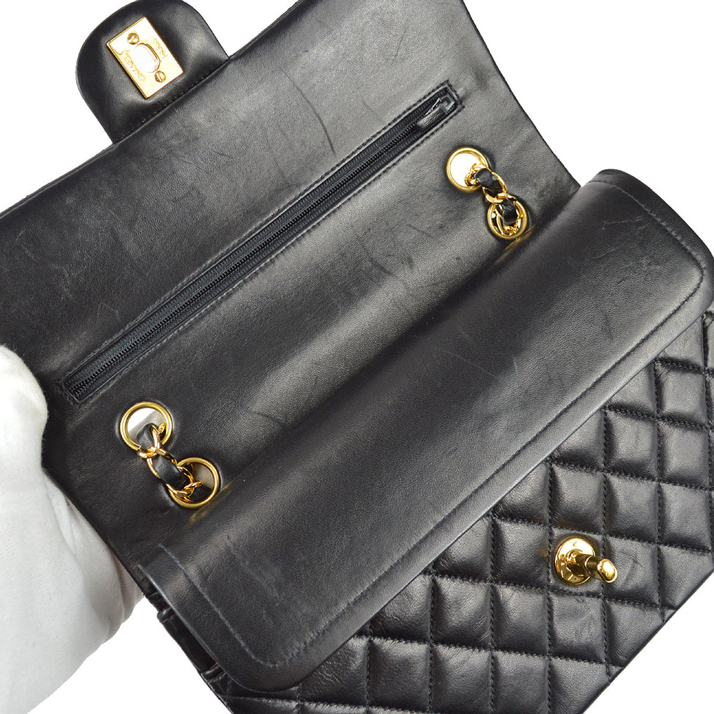 Chanel 2000-2001 Classic Double Flap Medium Shoulder Bag Black Lambskin
