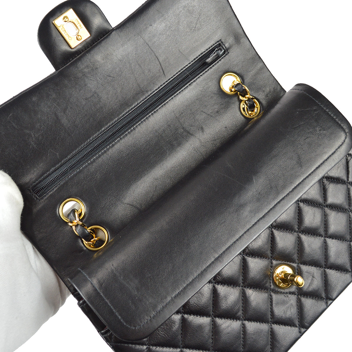 Chanel 2000-2001 Classic Double Flap Medium Shoulder Bag Black Lambskin
