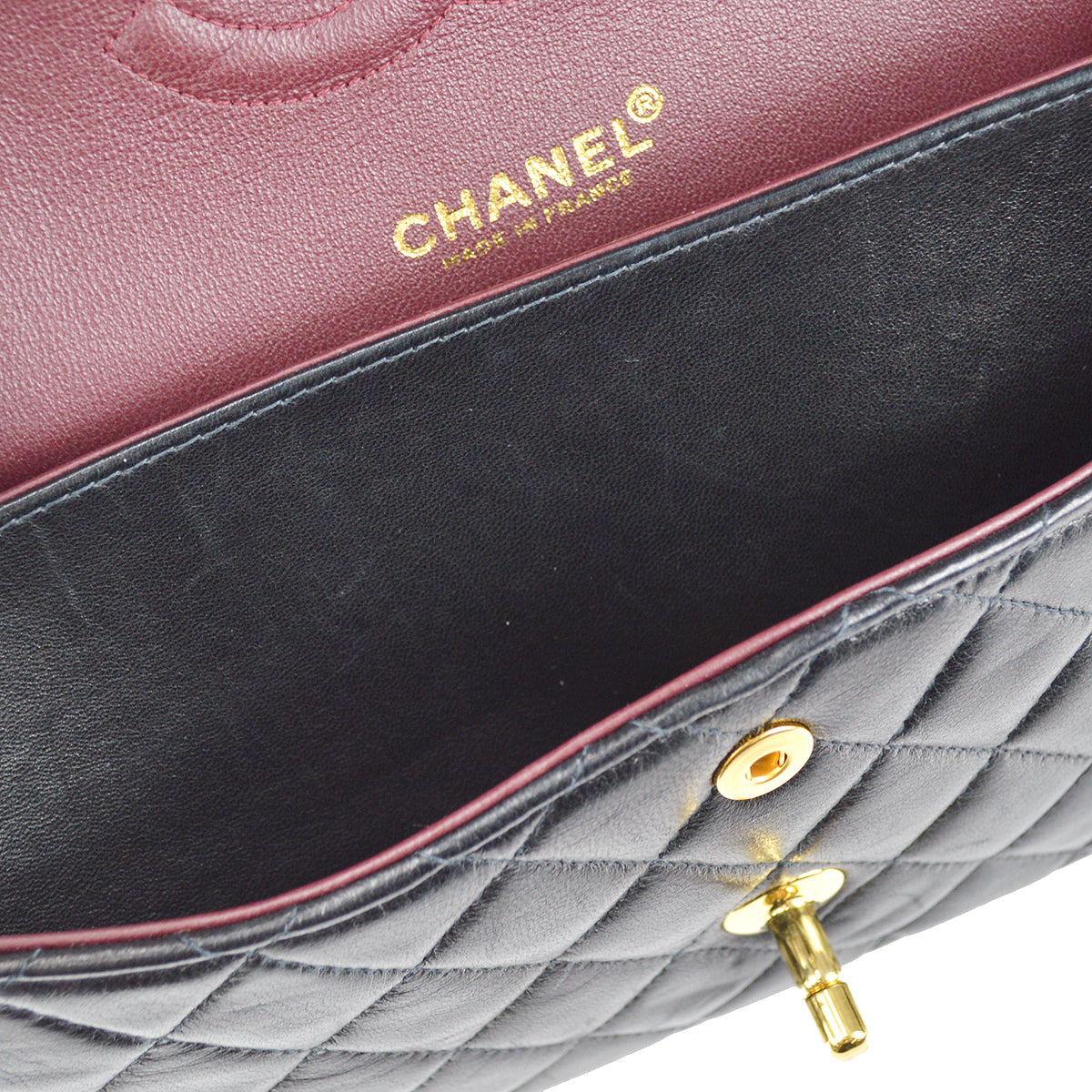 Chanel 2000-2001 Classic Double Flap Medium Shoulder Bag Black Lambskin
