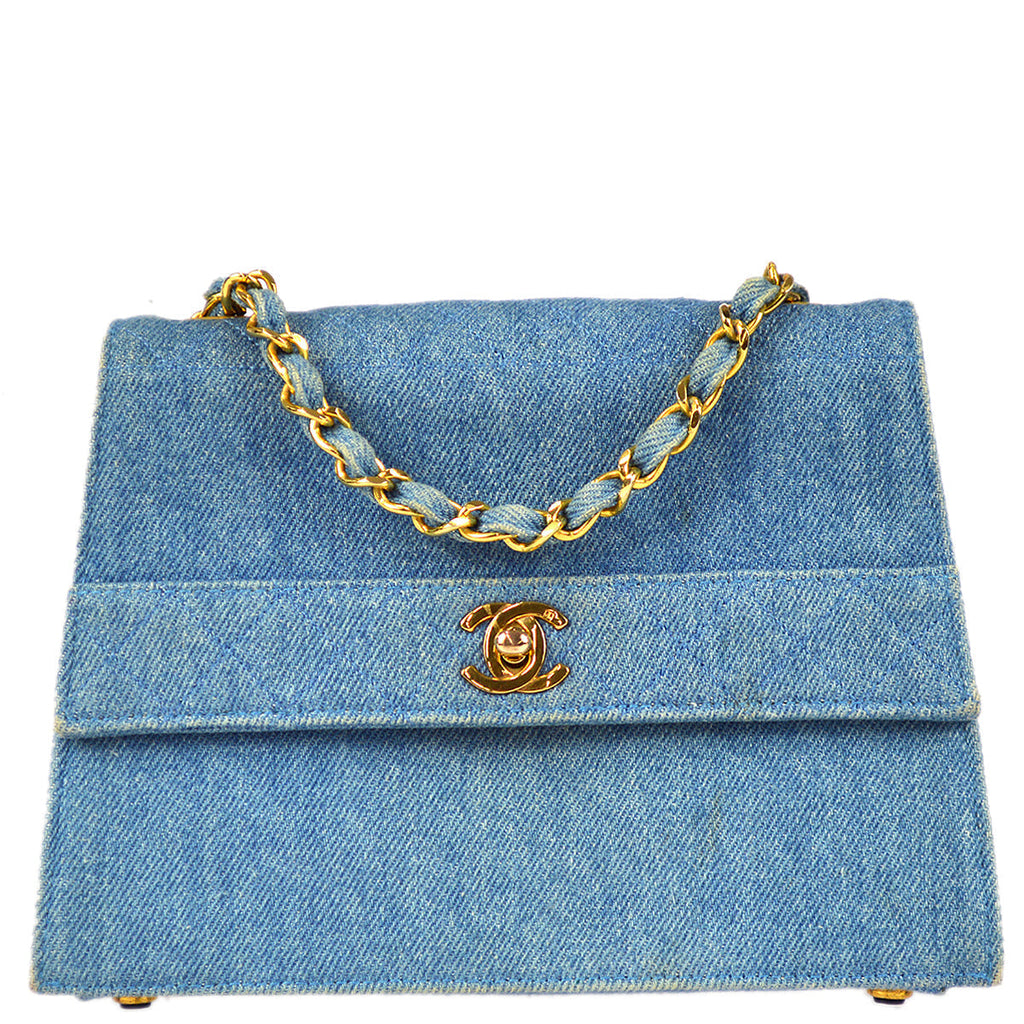 Chanel Straight Flap Chain Shoulder Bag Denim Blue