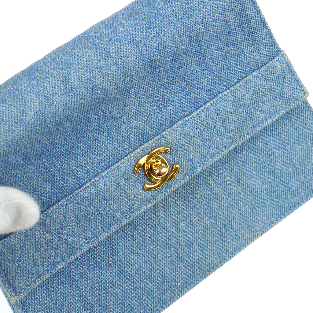 Chanel Straight Flap Chain Shoulder Bag Denim Blue