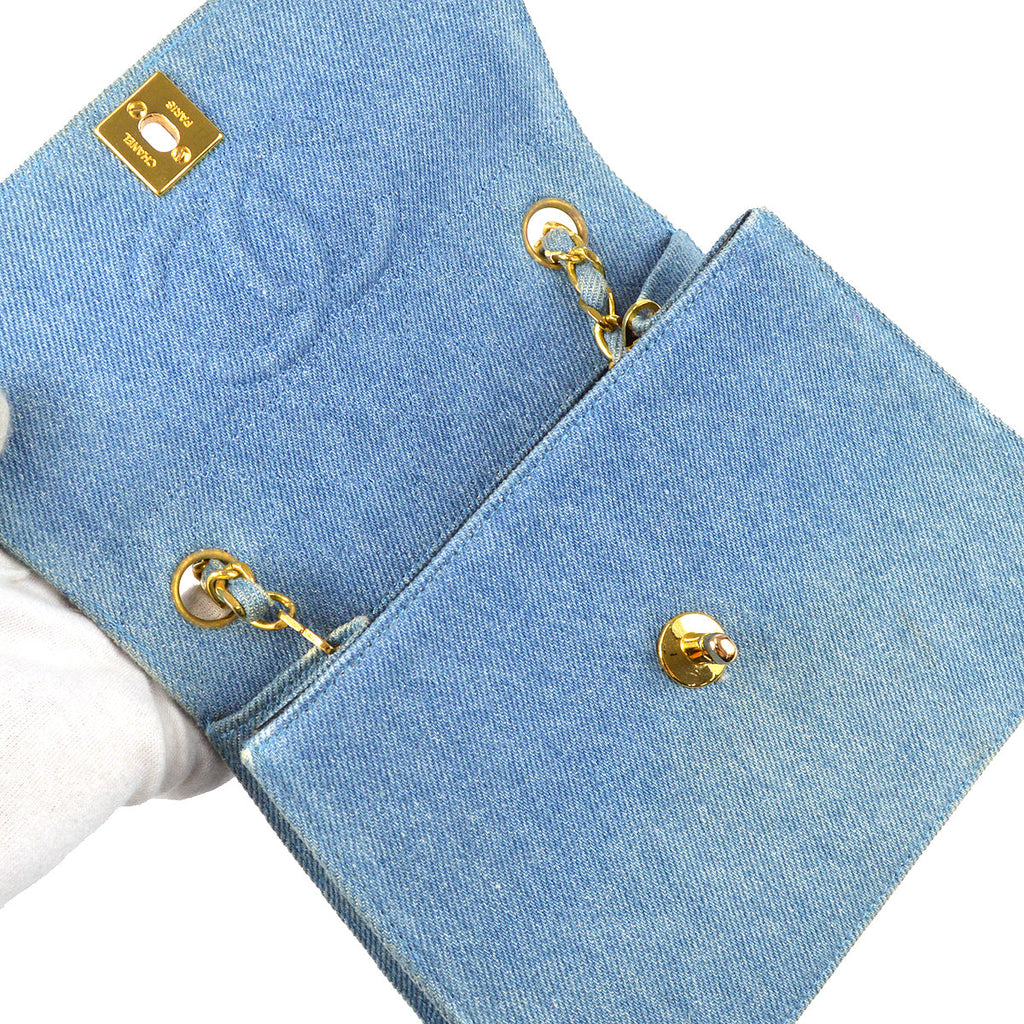 Chanel Straight Flap Chain Shoulder Bag Denim Blue