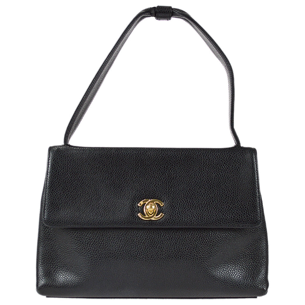 Chanel Straight Flap Handbag Black Caviar