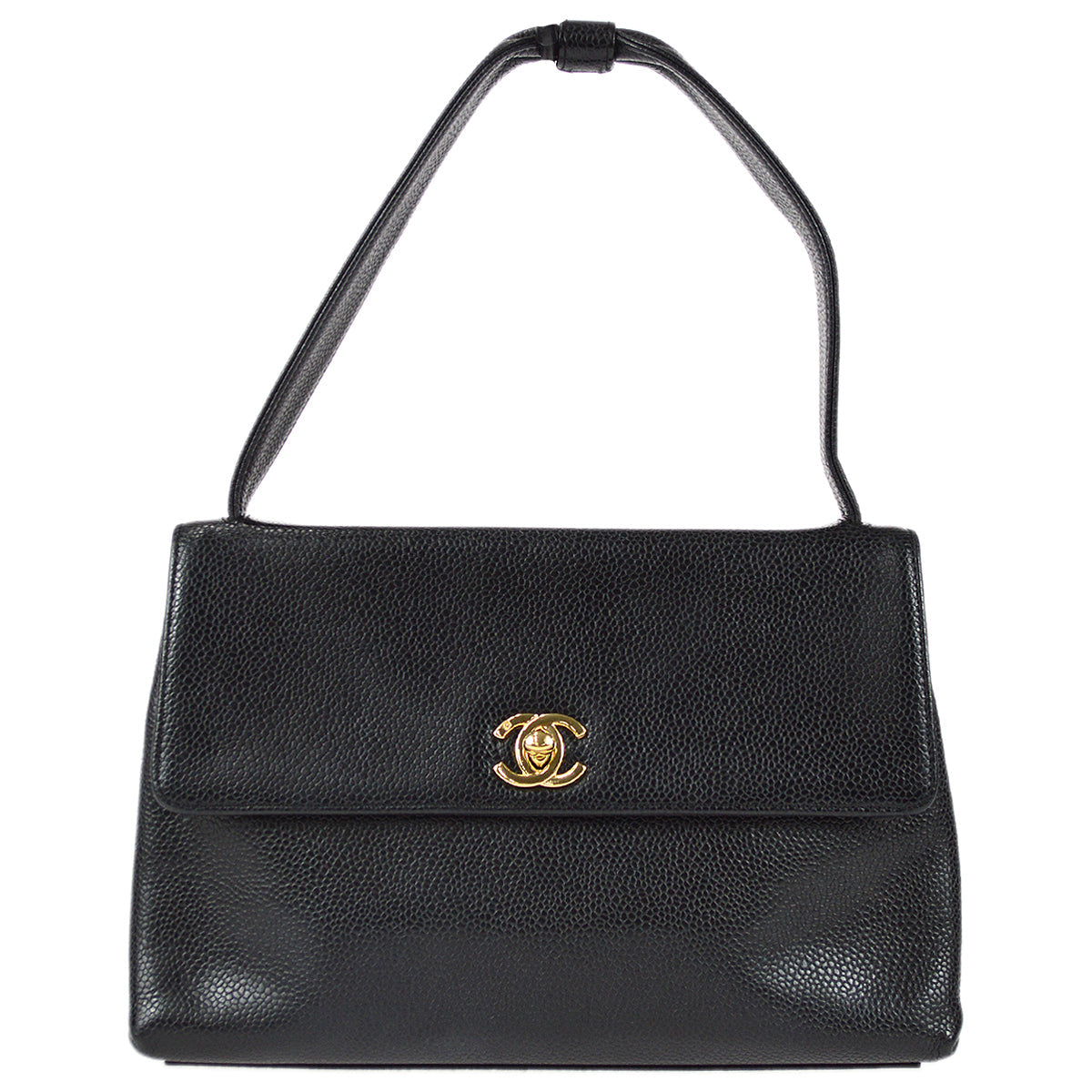 Chanel Straight Flap Handbag Black Caviar