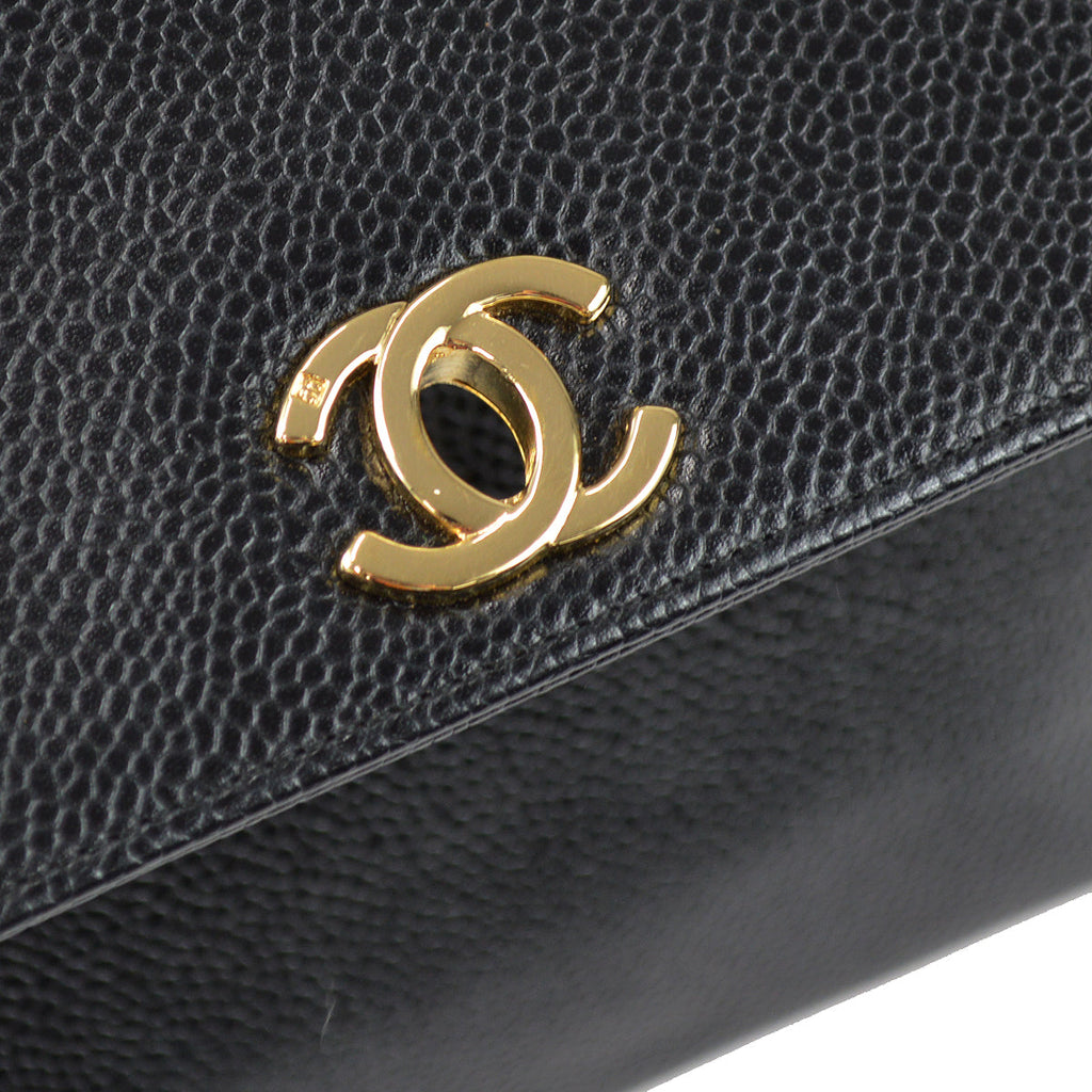 Chanel Straight Flap Handbag Black Caviar