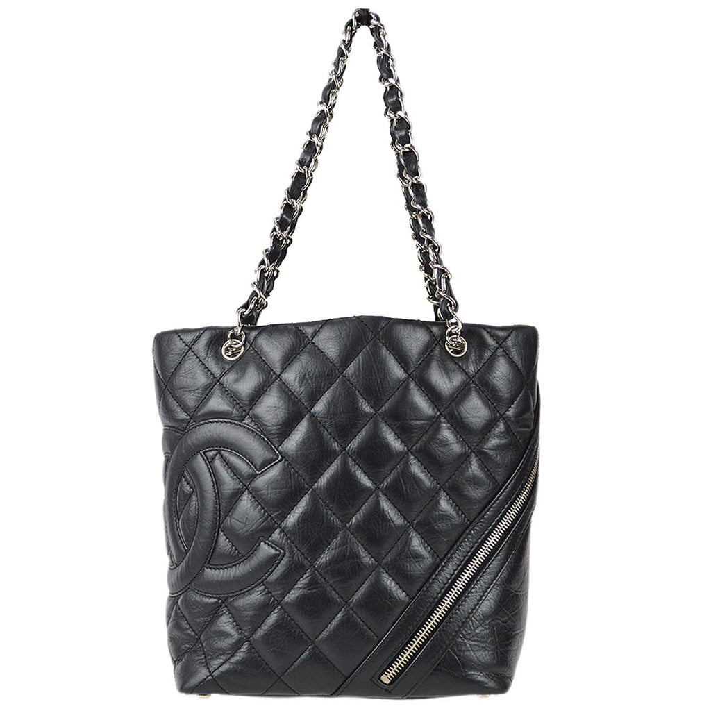 Chanel Cambon Ligne Tote Handbag Black Calfskin