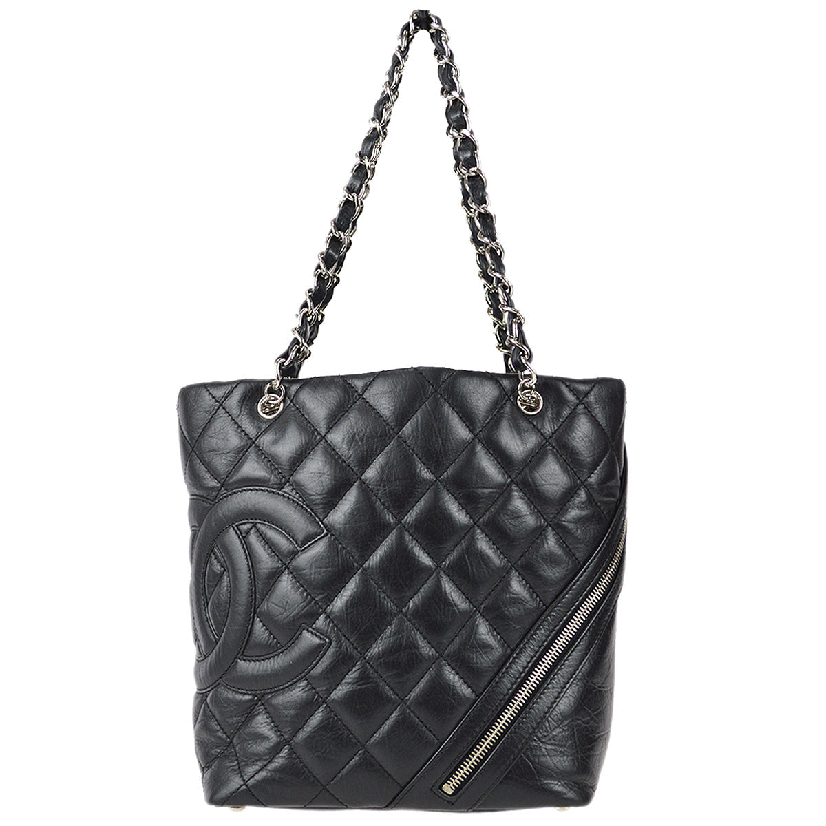 Chanel Cambon Ligne Tote Handbag Black Calfskin