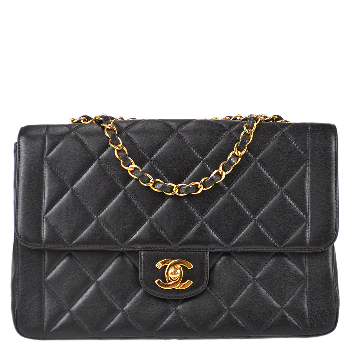 Chanel 1994-1996 Border Flap Bag Medium Black Lambskin