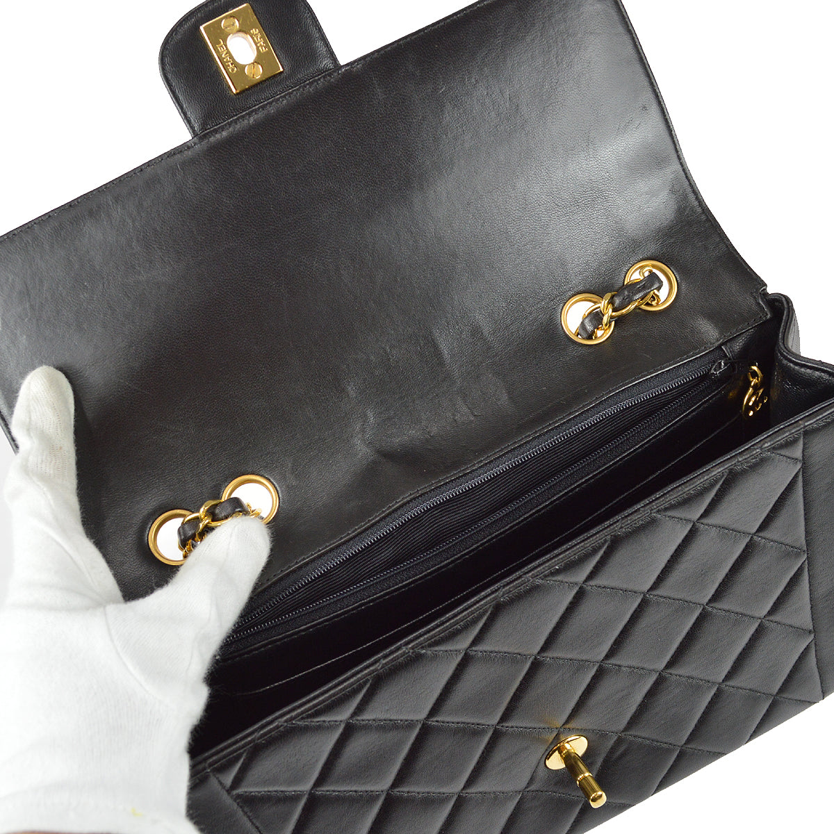 Chanel 1994-1996 Border Flap Bag Medium Black Lambskin