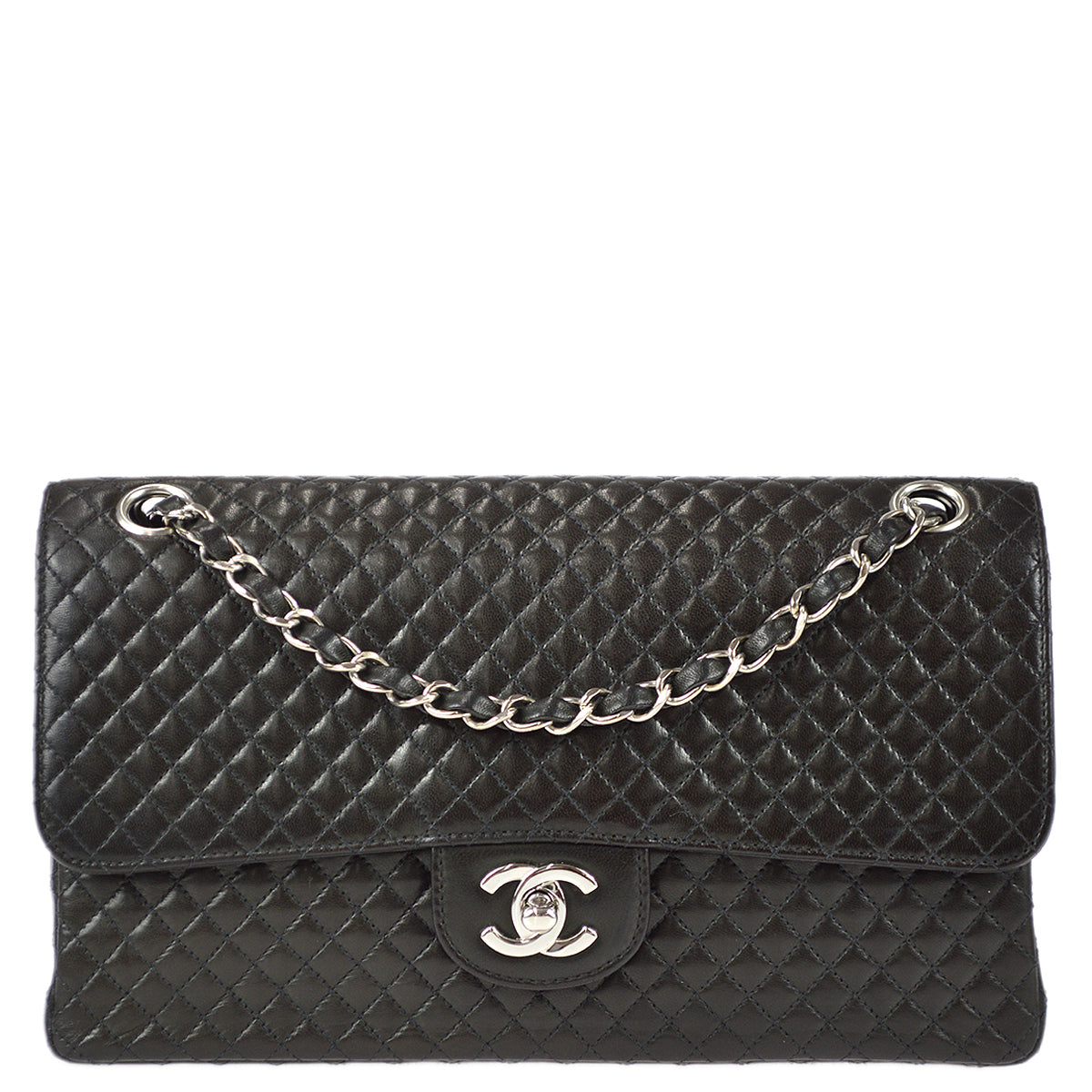 Chanel Classic Flap Double Chain Shoulder Bag Black Lambskin